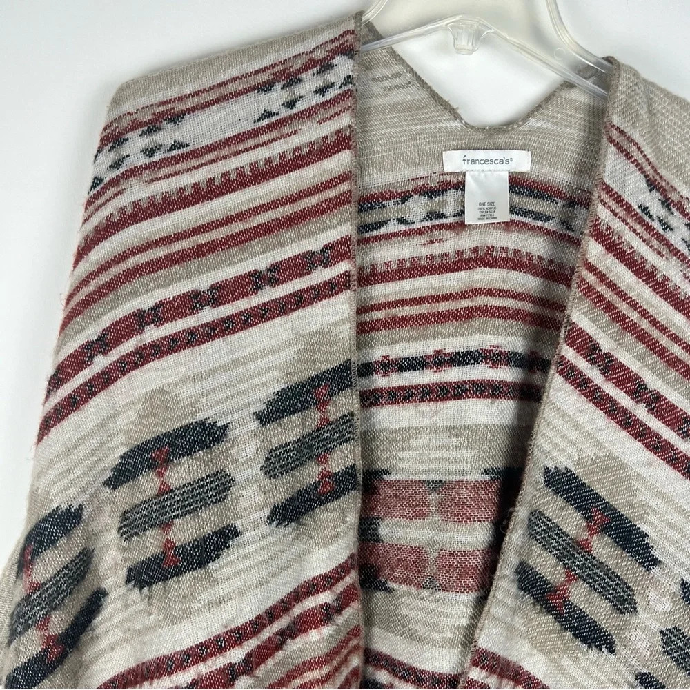Southwestern Cape Poncho Fringed Western Boho Aztec Festival Cozy Soft Rodeo - Picture 12 of 13